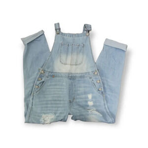 Tricot stretch distressed holey girlfriend overalls size small 